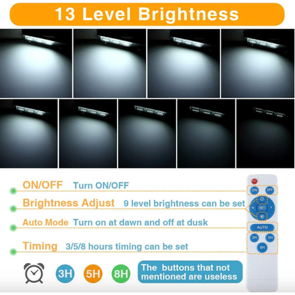 Light bulb with 13 level brightness display and remote control features.