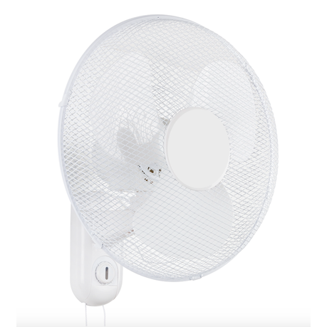 Wall-mounted three blade fan in white offers strong indoor airflow, space-saving design, quiet operation, and multi-speed settings for residential or office use.