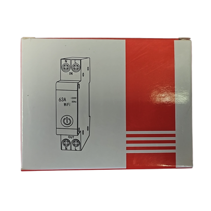 Electrical breaker box with red and gray design on a white background