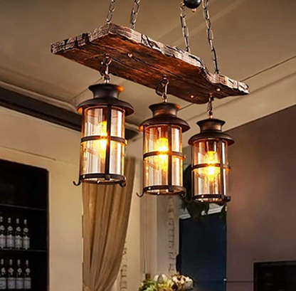 Rustic Wood & Iron 2 Lamp Pendant
