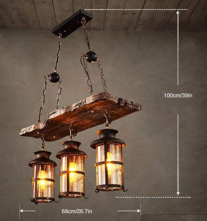 Rustic Wood & Iron 2 Lamp Pendant