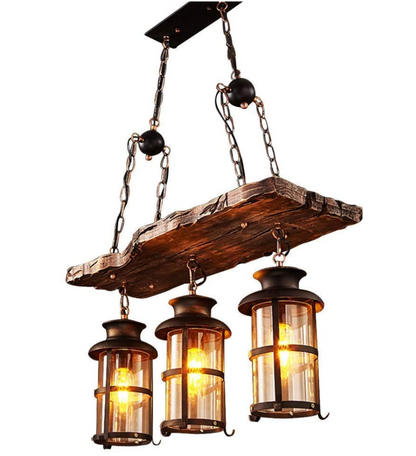 Rustic Wood & Iron 2 Lamp Pendant