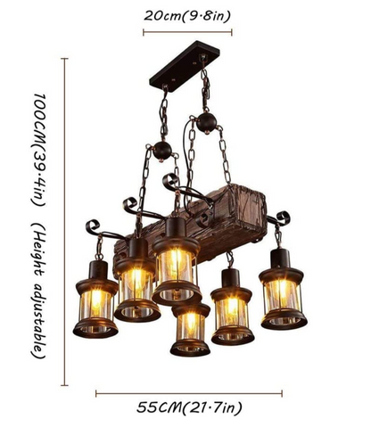 Vintage 6 Lamp Wooden Pendant