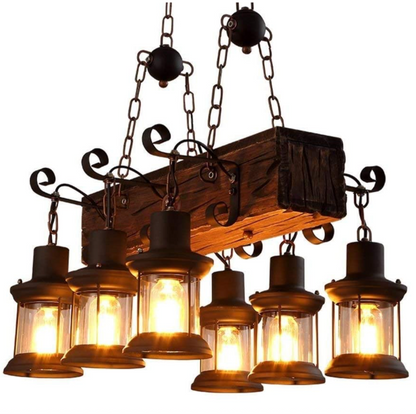 Vintage 6 Lamp Wooden Pendant