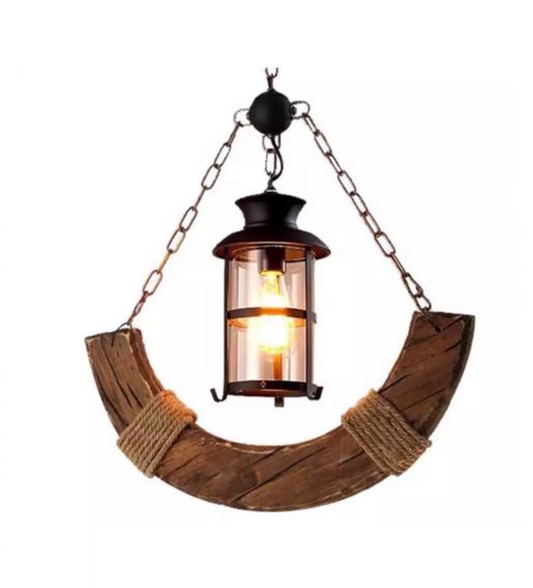 Rustic Wood & Iron Lamp Pendant Chandelier