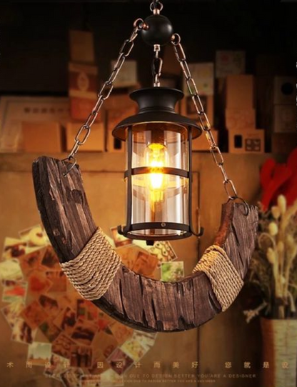 Rustic Wood & Iron Lamp Pendant Chandelier