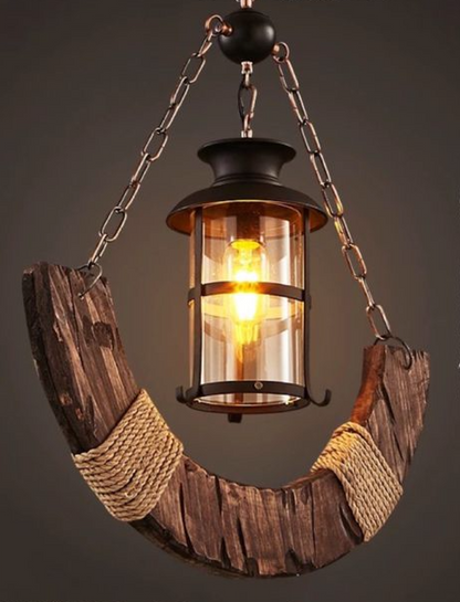 Rustic Wood & Iron Lamp Pendant Chandelier