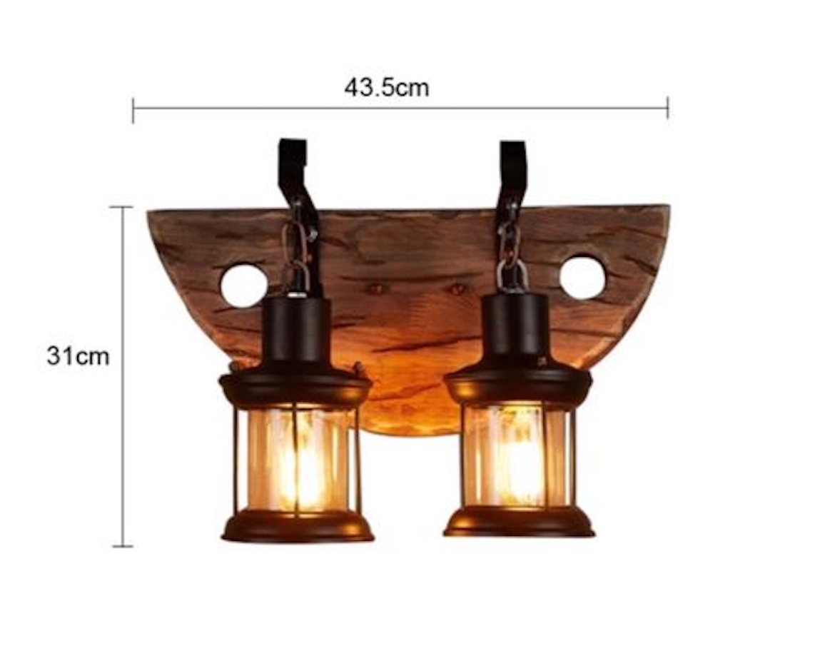 Indoor Vintage Wood 2 Light Wall Light Fixture