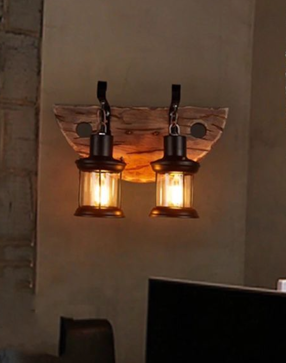 Indoor Vintage Wood 2 Light Wall Light Fixture