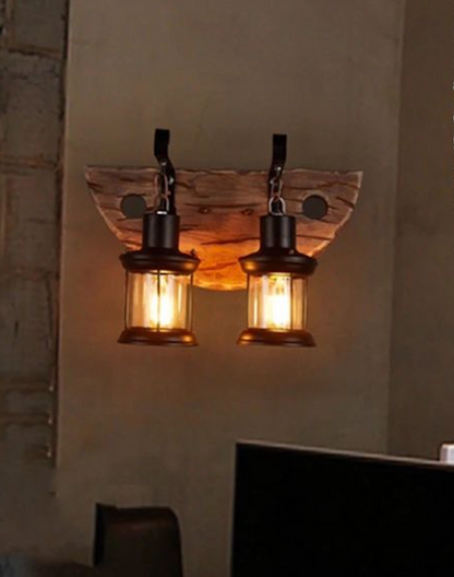 Indoor Vintage Wood 2 Light Wall Light Fixture
