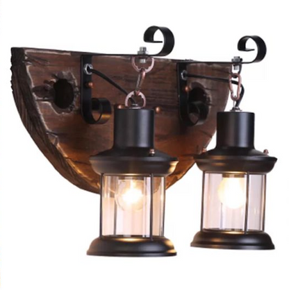 Indoor Vintage Wood 2 Light Wall Light Fixture