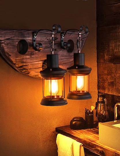 Indoor Vintage Wood 2 Light Wall Light Fixture
