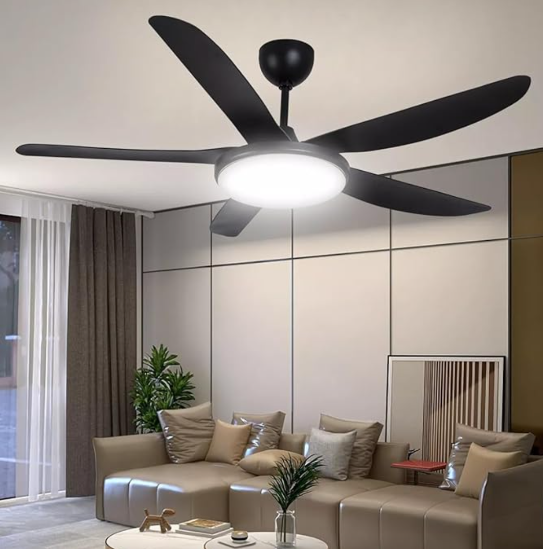140cm Five Blade LED Ceiling Fan with Remote Control - Black