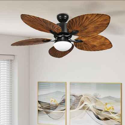 132cm Wood Palm Leaf Ceiling Fan With Remote