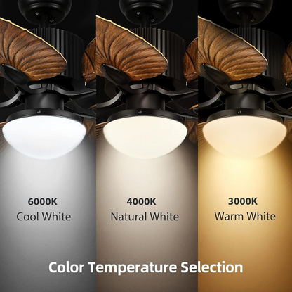 132cm Wood Palm Leaf Ceiling Fan With Remote