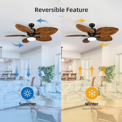 132cm Wood Palm Leaf Ceiling Fan With Remote