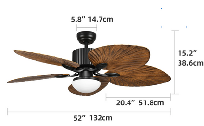 132cm Wood Palm Leaf Ceiling Fan With Remote