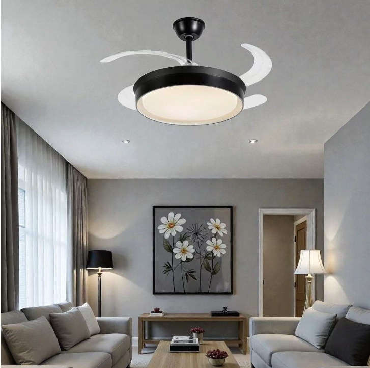 Retractable Ceiling Fan With Remote Control - Black