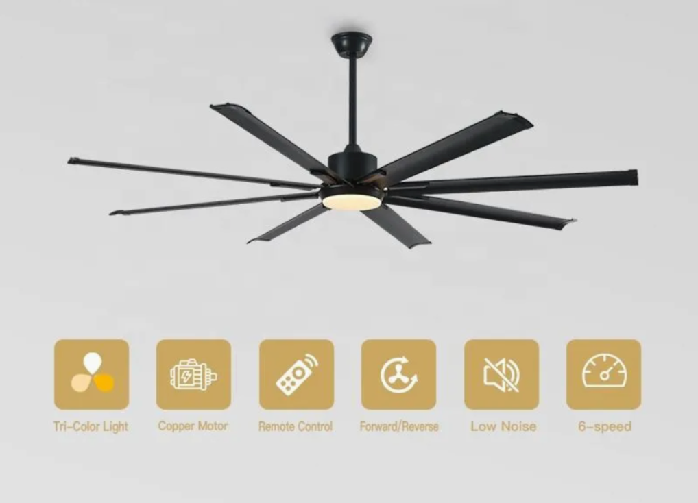 180cm Extra Large Black Ceiling Fan With Remote