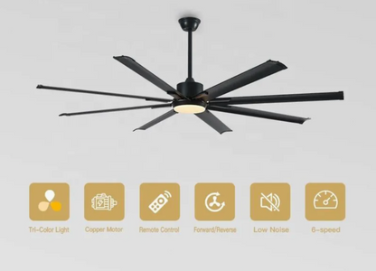 180cm Extra Large Black Ceiling Fan With Remote