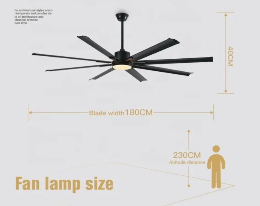 180cm Extra Large Black Ceiling Fan With Remote