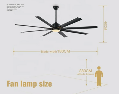 180cm Extra Large Black Ceiling Fan With Remote