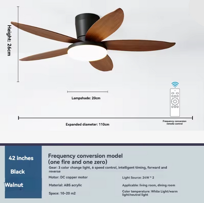 110cm Black & Wood Style Ceiling Fan With Remote Control