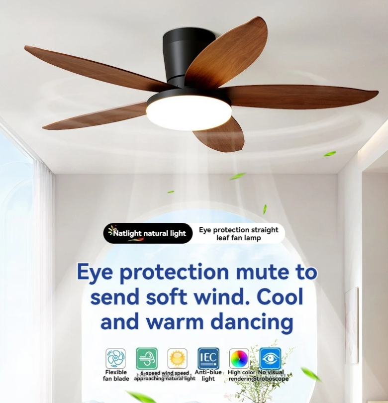 110cm Black & Wood Style Ceiling Fan With Remote Control