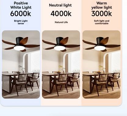 110cm Black & Wood Style Ceiling Fan With Remote Control