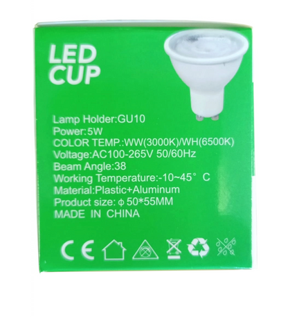 GU10 5W LED Downlights Globes Warm White - Pack Of 10