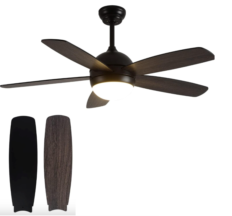 Five Blade LED Ceiling Fan With Interchangeable Colour Blades - Black