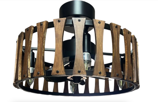Industrial Wood and Metal Black Caged Ceiling Fan with Remote