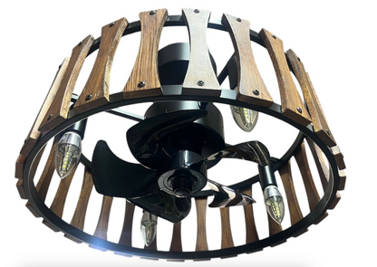 Industrial Wood and Metal Black Caged Ceiling Fan with Remote