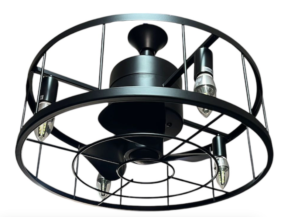 Industrial Metal Black Caged Ceiling Fan With Remote