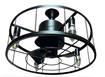 Industrial Metal Black Caged Ceiling Fan With Remote