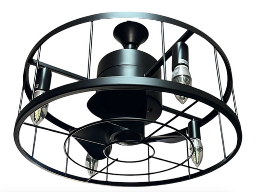 Industrial Metal Black Caged Ceiling Fan With Remote