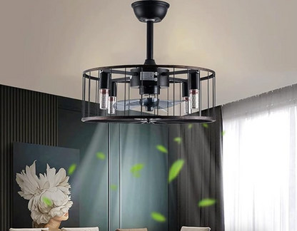 Industrial Metal Black Caged Ceiling Fan With Remote
