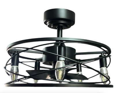 Industrial Metal Black Caged Ceiling Fan With Remote