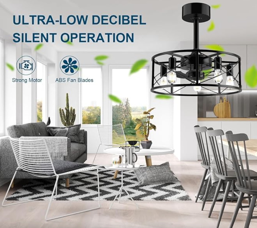 Industrial Metal Black Caged Ceiling Fan With Remote