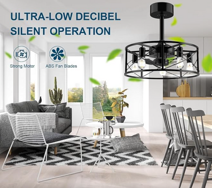 Industrial Metal Black Caged Ceiling Fan With Remote