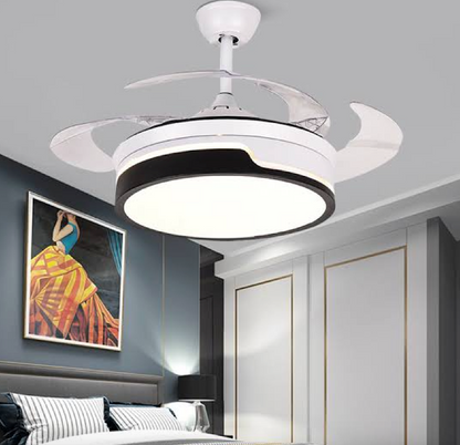 Retractable Ceiling Fan With Remote Black & White