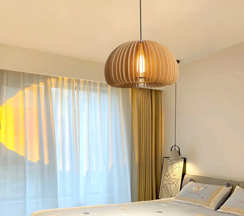 Large Wooden Pendant Light - Natural Wood