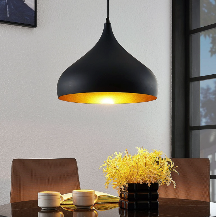 320mm Round Pendant Light - Black and Gold