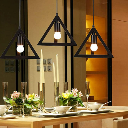 Metal Pyramid Pendant Light - Black