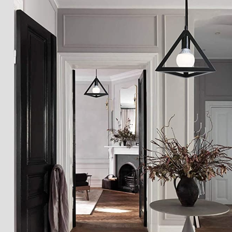 Metal Pyramid Pendant Light - Black