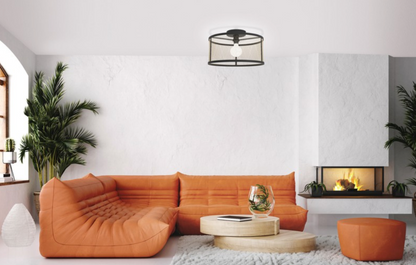 Flush Mount Mesh Ceiling Light -Black & Gold