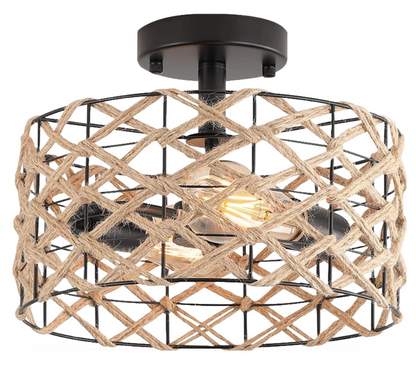 Flush Mount Woven Hessian Ceiling Light