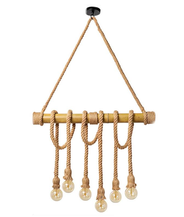 6 Light Bamboo Wood Ceiling Pendant Light