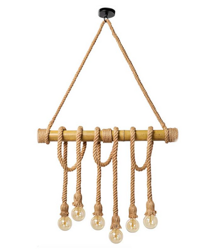 6 Light Bamboo Wood Ceiling Pendant Light