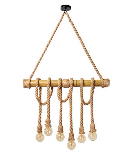 6 Light Bamboo Wood Ceiling Pendant Light